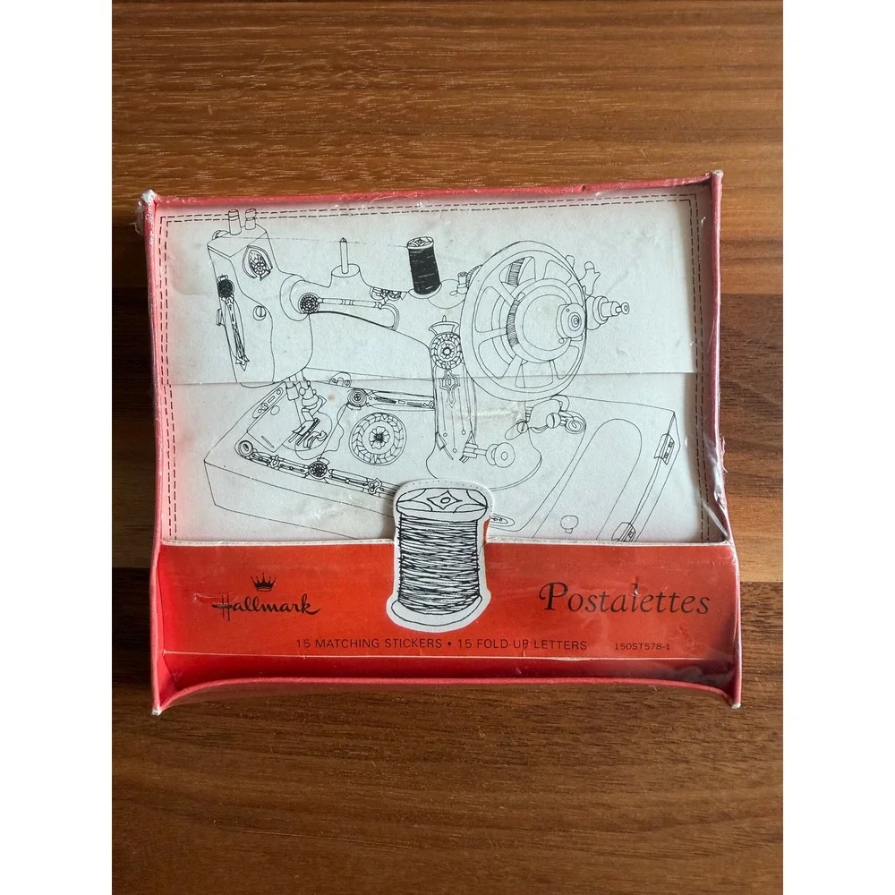 VTG Hallmark Postalettes Stationery Set Sealed Sewing Machine Line Art